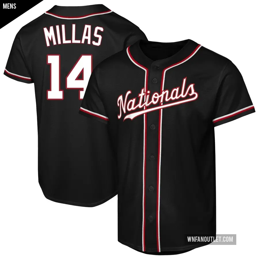 Men's Washington Nationals ＃14 Drew Millas Replica Black Fashion Out Jersey