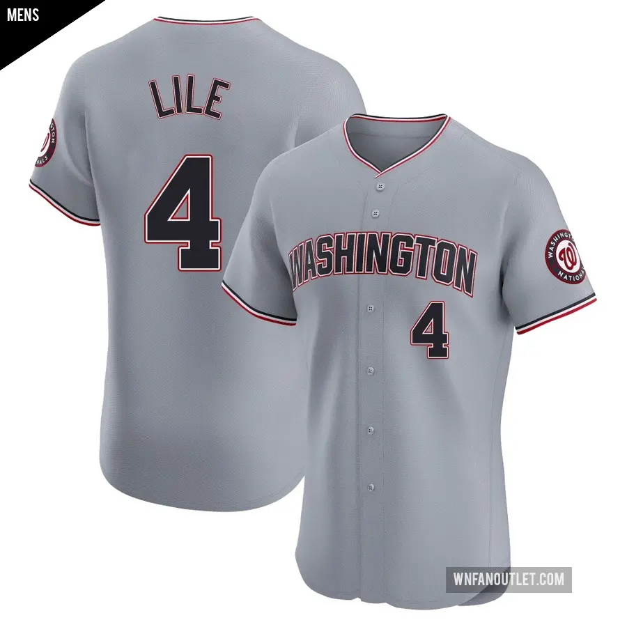 Men's Washington Nationals ＃4 Daylen Lile Elite Gray Road Jersey