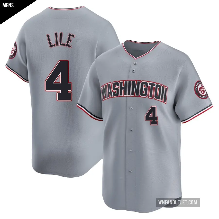 Men's Washington Nationals ＃4 Daylen Lile Limited Gray Road Jersey