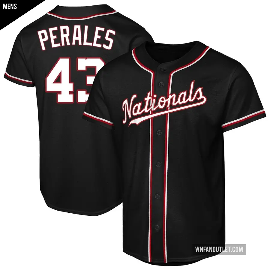 Men's Washington Nationals ＃43 Luis Perales Replica Black Fashion Out Jersey