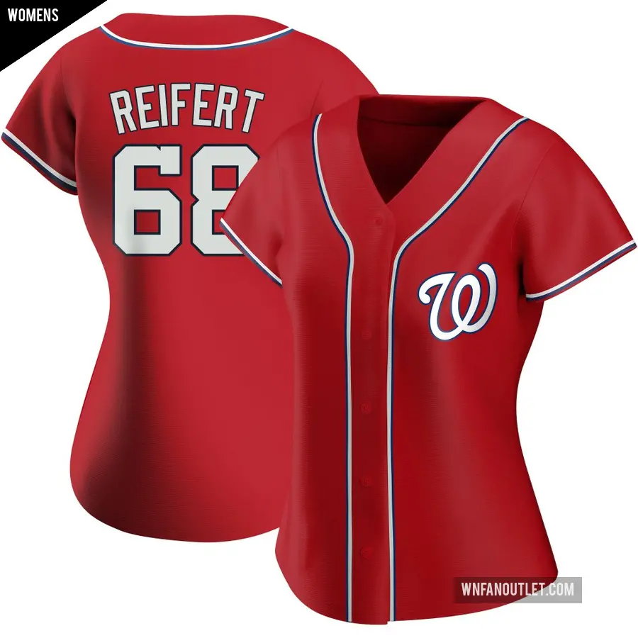 Women's Washington Nationals ＃68 Evan Reifert Authentic Red Alternate Jersey