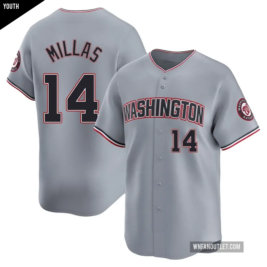 Youth Washington Nationals ＃14 Drew Millas Limited Gray Road Jersey