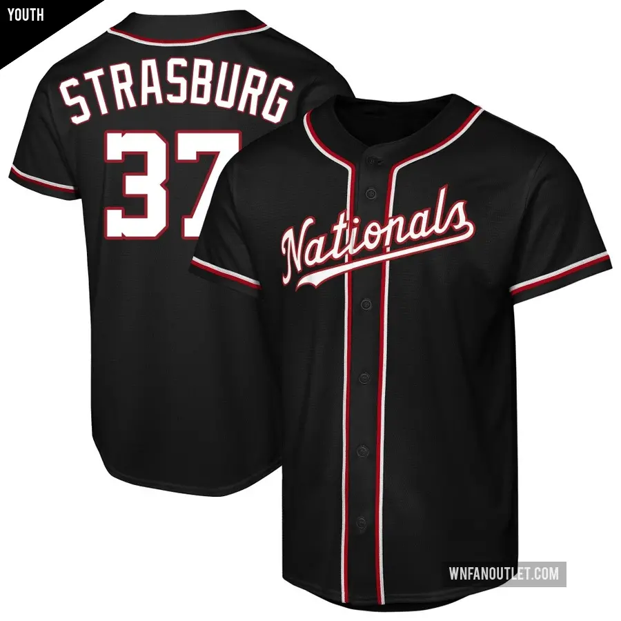 Youth Washington Nationals ＃37 Stephen Strasburg Replica Black Fashion Out Jersey