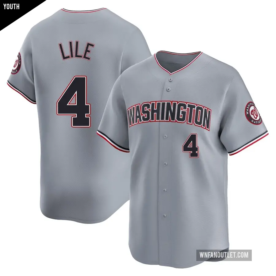 Youth Washington Nationals ＃4 Daylen Lile Limited Gray Road Jersey