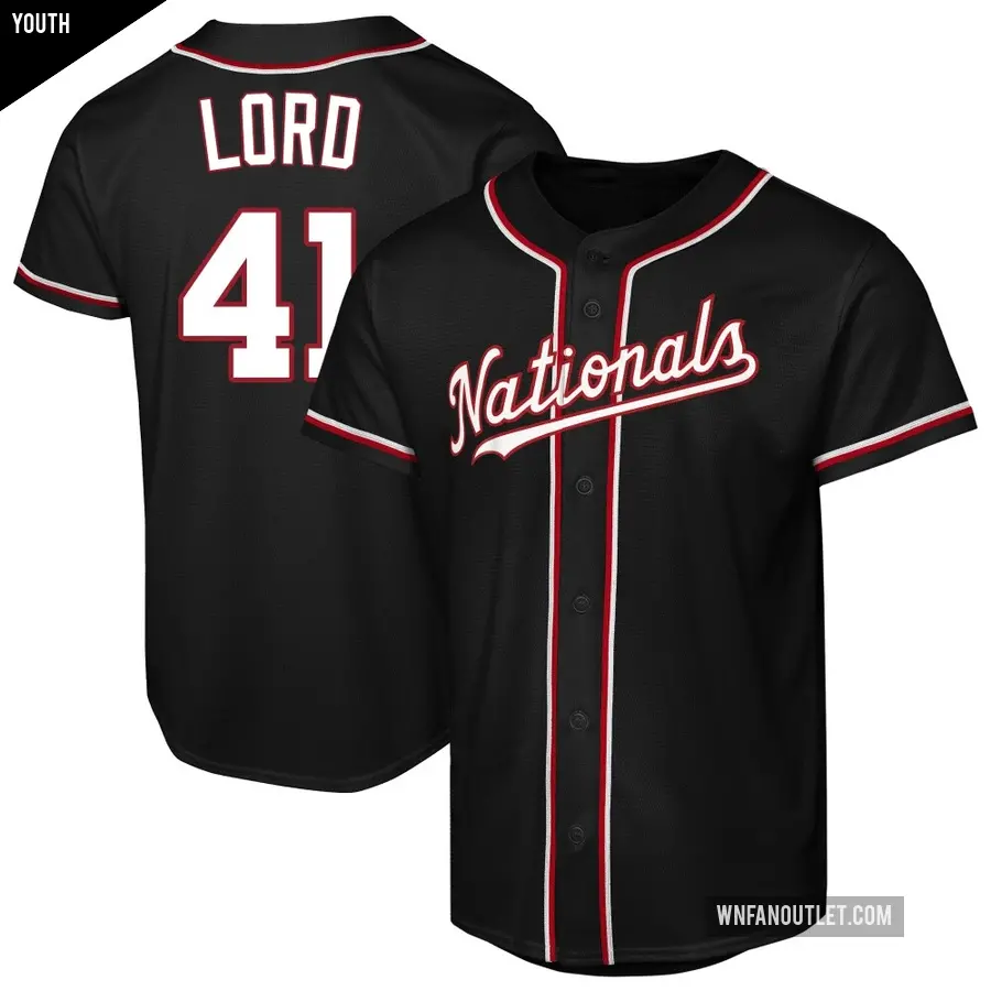 Youth Washington Nationals ＃41 Brad Lord Replica Black Fashion Out Jersey