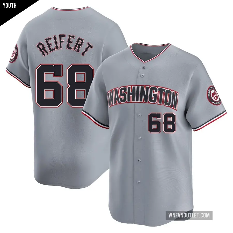 Youth Washington Nationals ＃68 Evan Reifert Limited Gray Road Jersey
