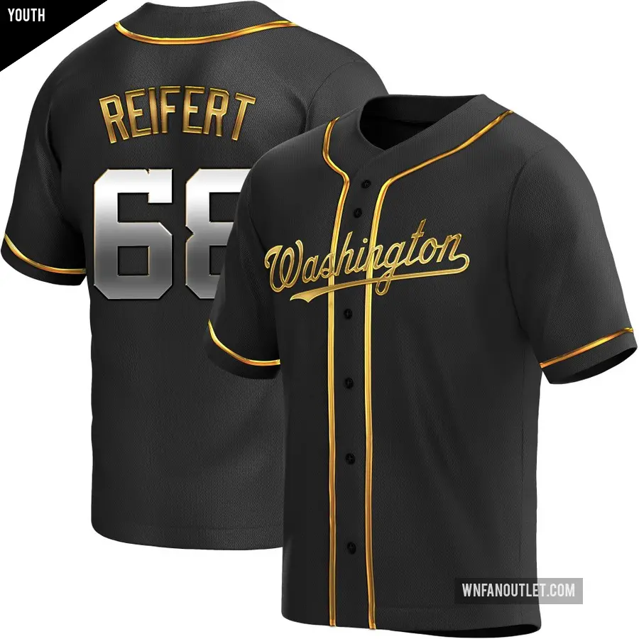 Youth Washington Nationals ＃68 Evan Reifert Replica Gold Black en Alternate Jersey