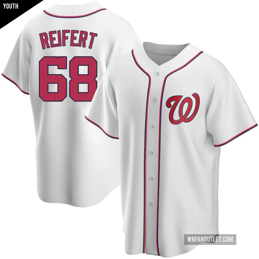 Youth Washington Nationals ＃68 Evan Reifert Replica White Home Jersey
